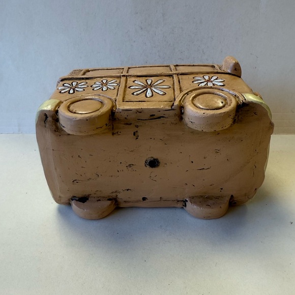 Flower Power Tan Thick Strong Plastic Bus Planter with White Floral Design - Picture 8 of 11